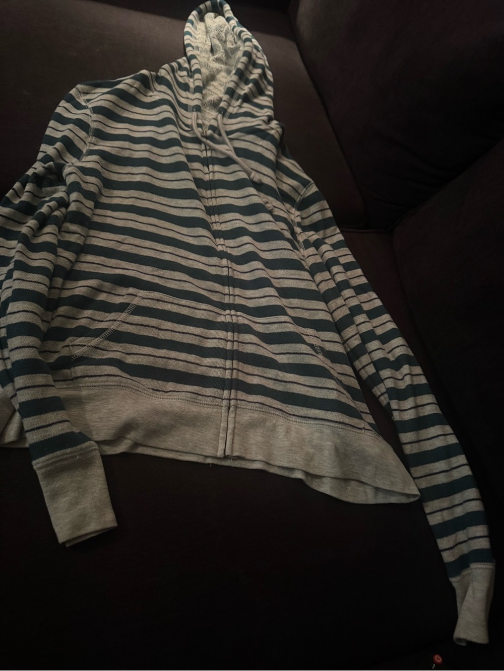 C&S Women’s Gray/Blue Striped Full-Zip Hooded Hoodie, Size XL